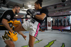 Top King White & Pink Muay Thai Shorts