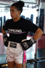 Top King White & Pink Muay Thai Shorts