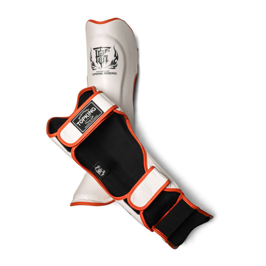 Top King Shin Guards Reborn White Neon Orange