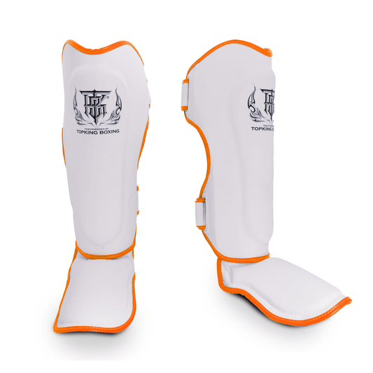 Top King Shin Guards Reborn White Neon Orange